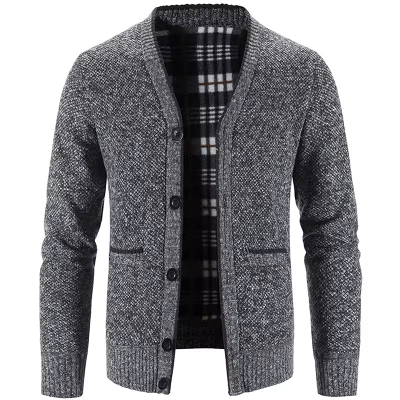 Street-Wave Men Knit Cardigan Wool Blend Fleece Lined Button Front Tailored Fit