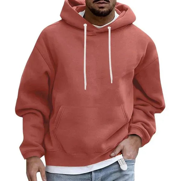 Men's Oversized Hoodie in Soft Cotton Blend with Kangaroo Pocket and Drawstring Hood