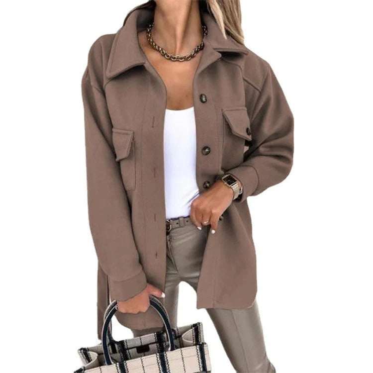 Street-wave Windproof Jacket Plus-Size Women Oversized Hip-Length Button Closure Casual Chic