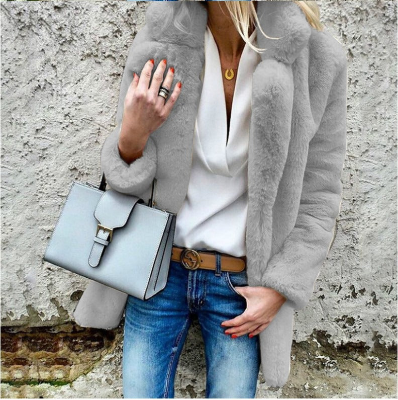 Street Wave Faux Fur Coat For Women Oversized Fit With Classic Collar And Luxurious Warmth