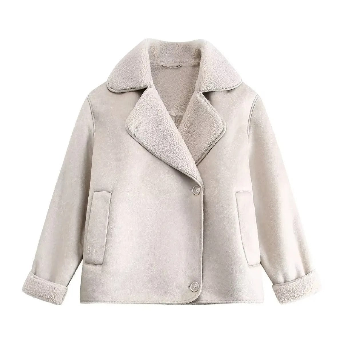 Street-Wave Women's Short Coat With Faux Bunny Fur Collar And Premium Shearling Lining