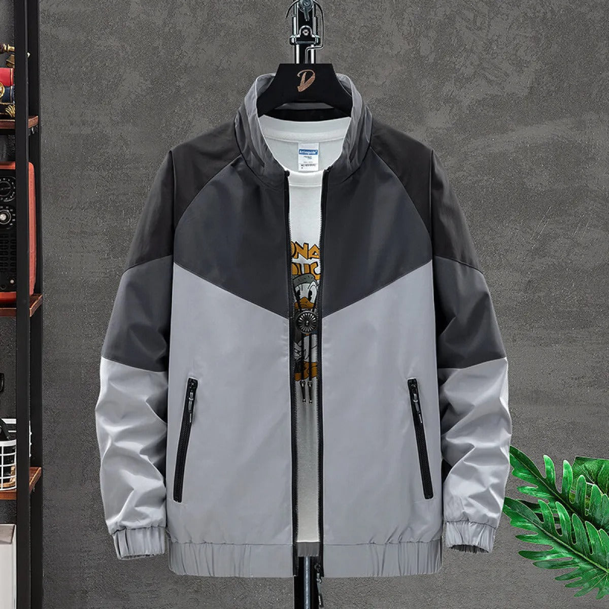 Street-wave Color Block Zip Bomber Jacket For Urban Streetwear Enthusiasts And Daily Wear