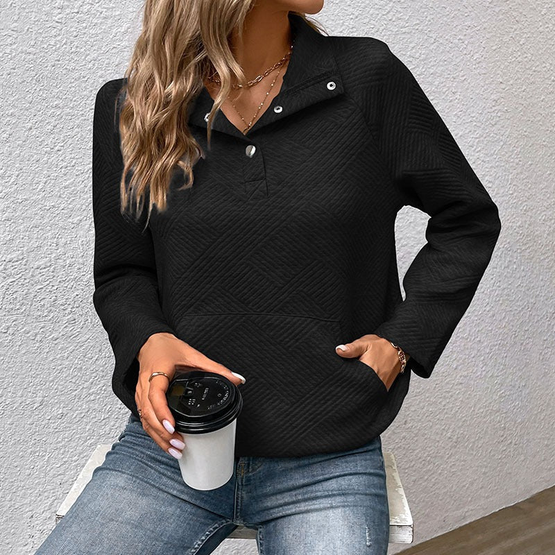 Street-wave Womens Sweatshirt With Stand Collar And Snap Buttons Relaxed Fit Everyday Wear