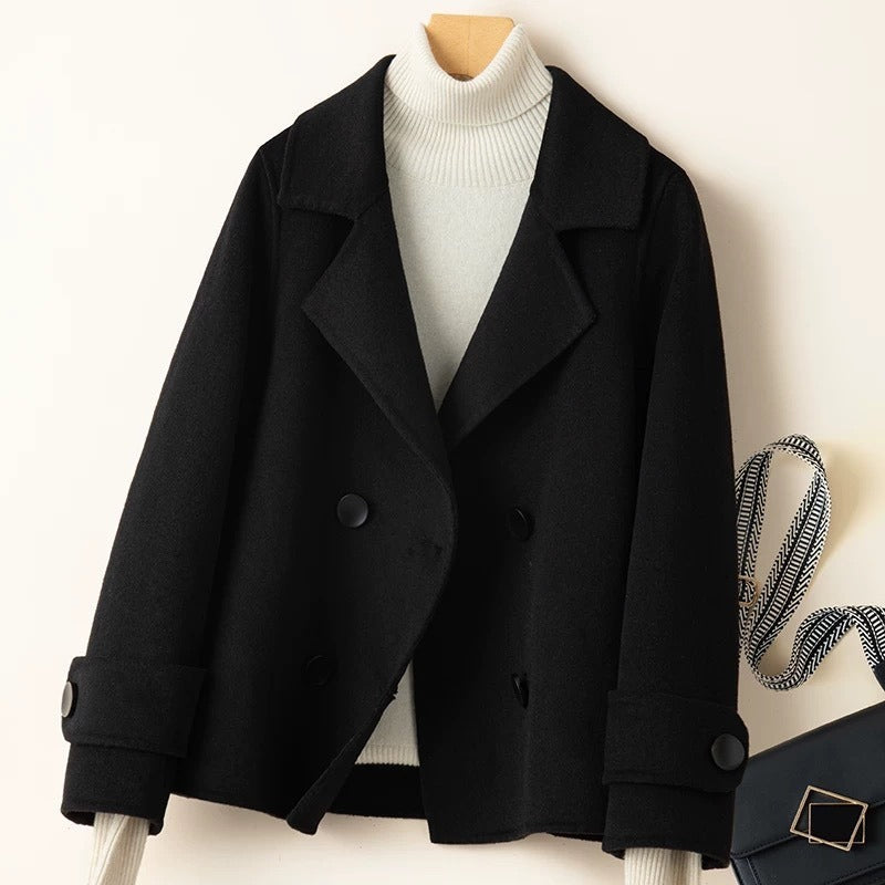 Street-Wave Wool-Look Short Coat With Tailored Fit And Double-Breasted Closure For Modern Women