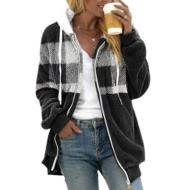 Street Wave Plush Fleece Hoodie Jacket Zip Front Cozy Oversized Streetwear For Casual Streetwear Fans