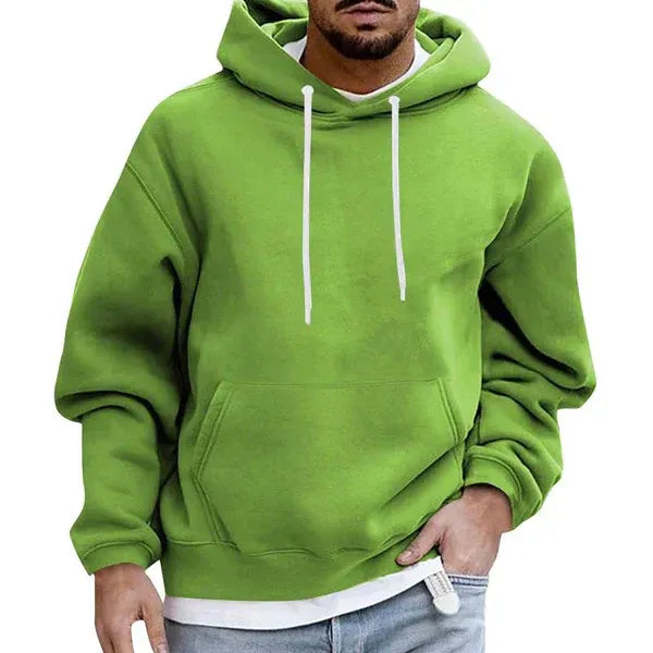 Men's Oversized Hoodie in Soft Cotton Blend with Kangaroo Pocket and Drawstring Hood