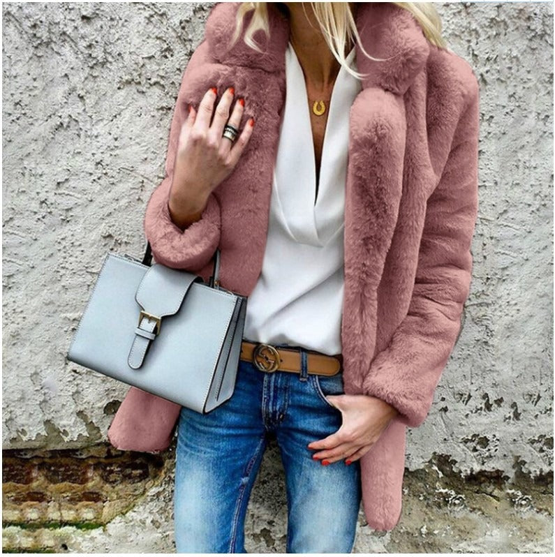 Street Wave Faux Fur Coat For Women Oversized Fit With Classic Collar And Luxurious Warmth