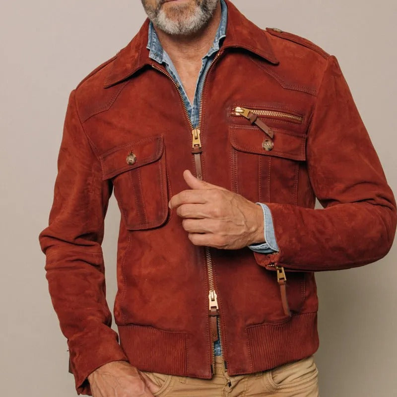 Street-wave Synthetic Suede Jacket With Zipper Pockets For Men Durable Versatile Urban Style