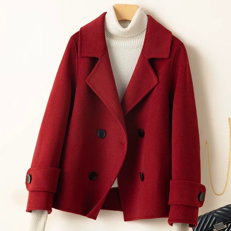 Street-Wave Wool-Look Short Coat With Tailored Fit And Double-Breasted Closure For Modern Women