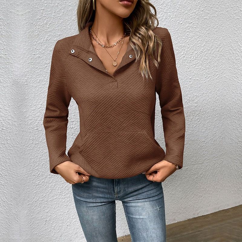 Street-wave Womens Sweatshirt With Stand Collar And Snap Buttons Relaxed Fit Everyday Wear