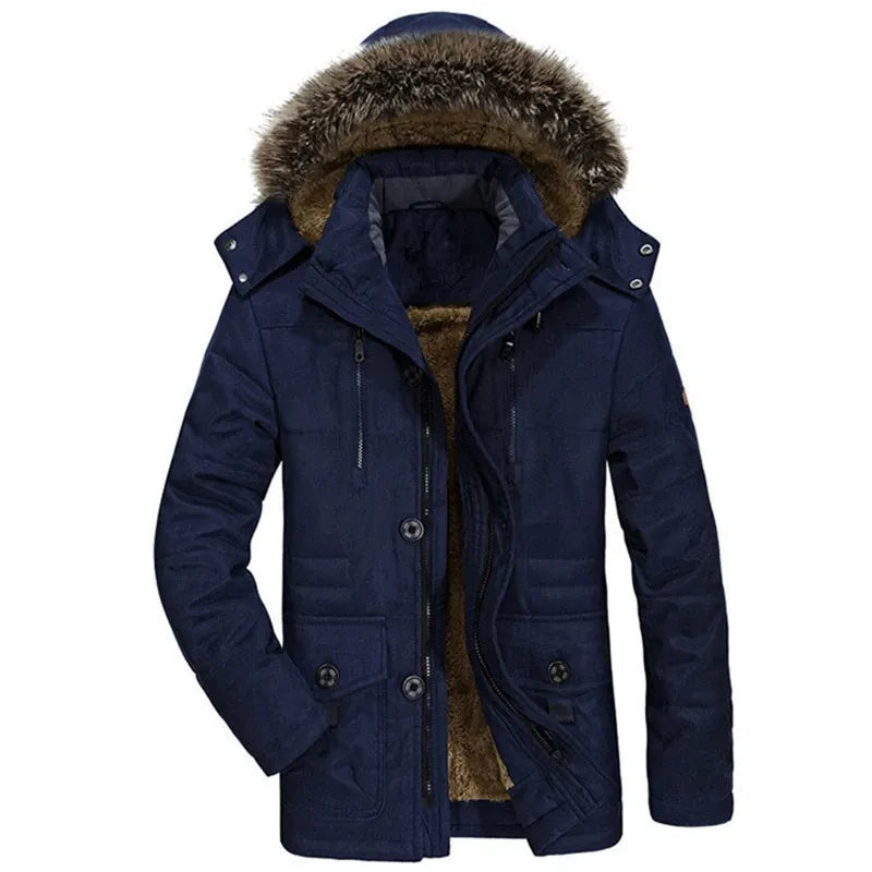 Men's Parka Jacket Regular Fit With Plush Lining And Detachable Faux Fur Hood Mid Length Winter Coat