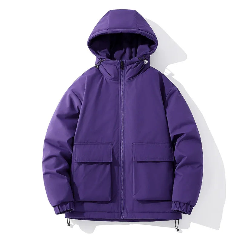 Men's Hooded Puffer Jacket Quilted Padded Oversized Fit Zip Front Front Pockets Winter Coat