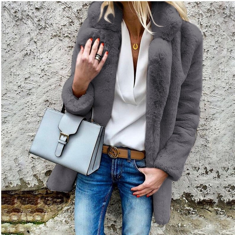Street Wave Faux Fur Coat For Women Oversized Fit With Classic Collar And Luxurious Warmth