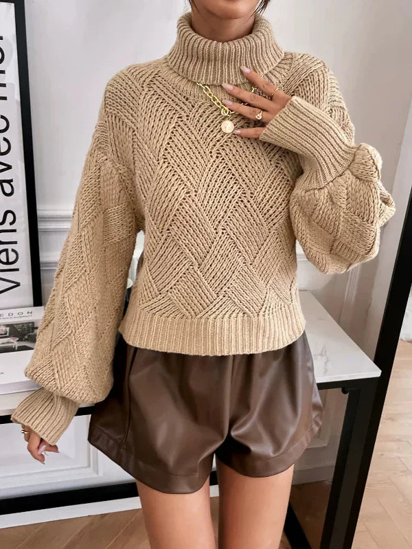 Streetwave Wool Knit Turtleneck Sweater With Lantern Sleeves Oversized Cozy For Women