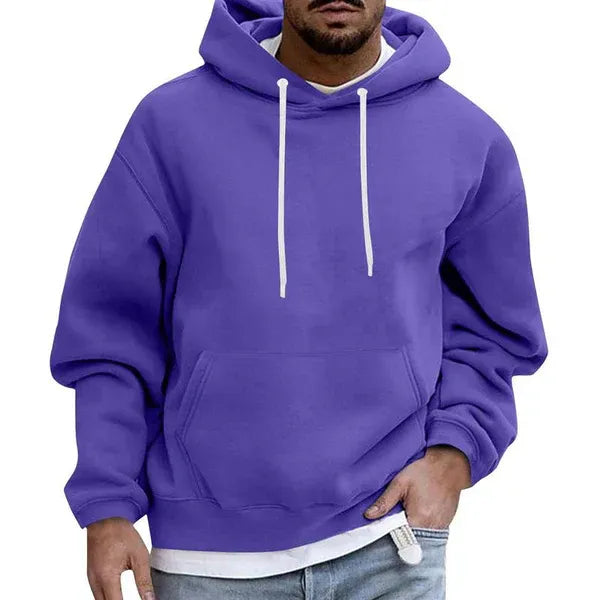 Men's Oversized Hoodie in Soft Cotton Blend with Kangaroo Pocket and Drawstring Hood