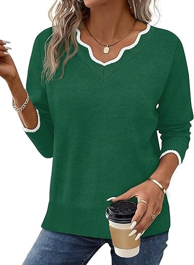 Street-Wave Women's Fall V Neck Sweater Cozy Casual Long Sleeve Knit Top For Everyday Wardrobe Essentials