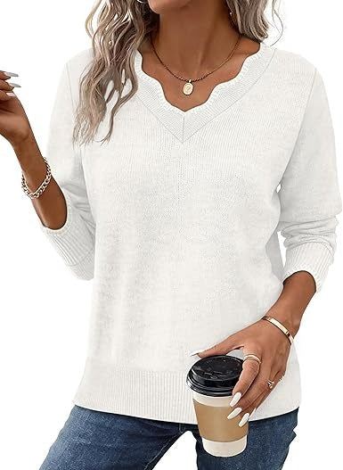 Street-Wave Women's Fall V Neck Sweater Cozy Casual Long Sleeve Knit Top For Everyday Wardrobe Essentials