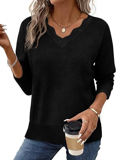 Street-Wave Women's Fall V Neck Sweater Cozy Casual Long Sleeve Knit Top For Everyday Wardrobe Essentials