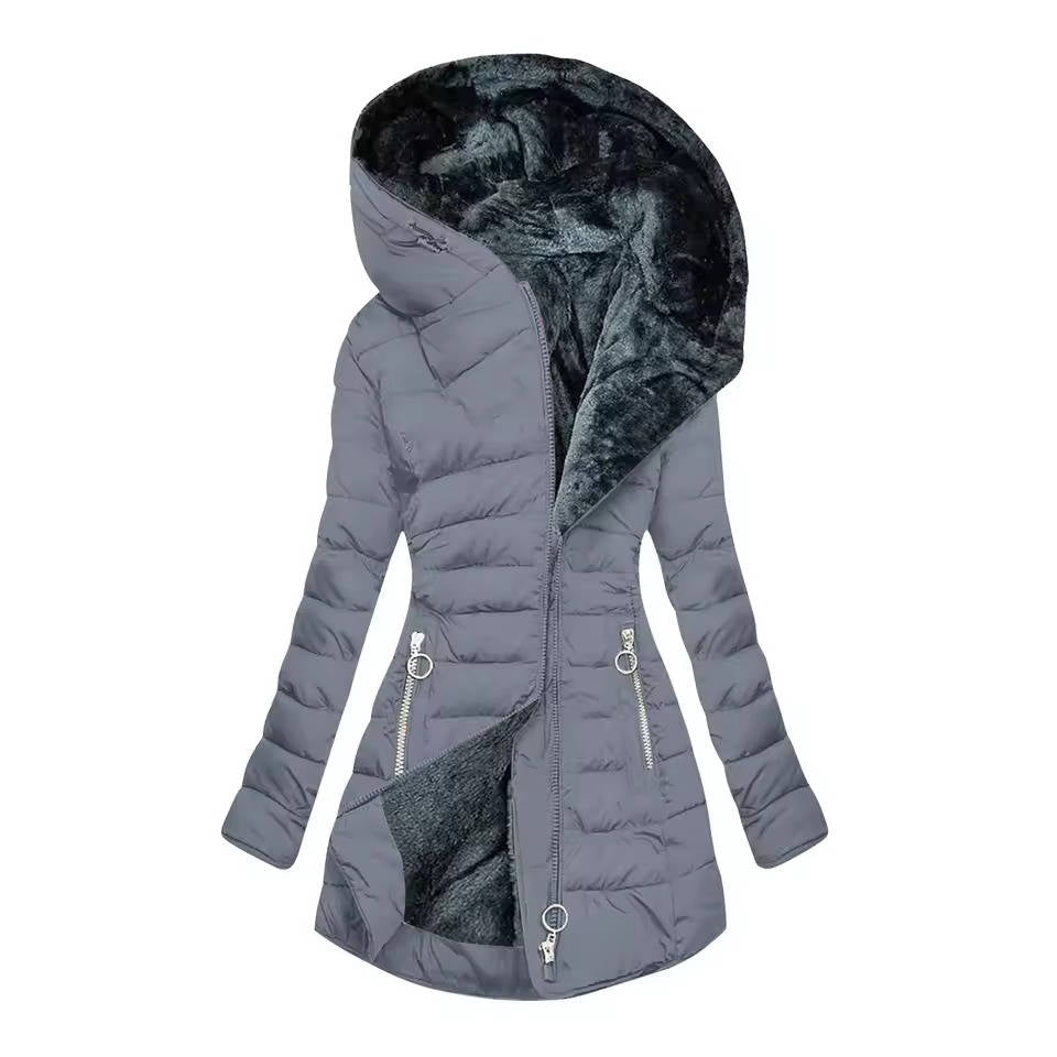 Street-Wave Women's Winter Coat With Hood - Fluffy Polyester Filling For Warmth And Style