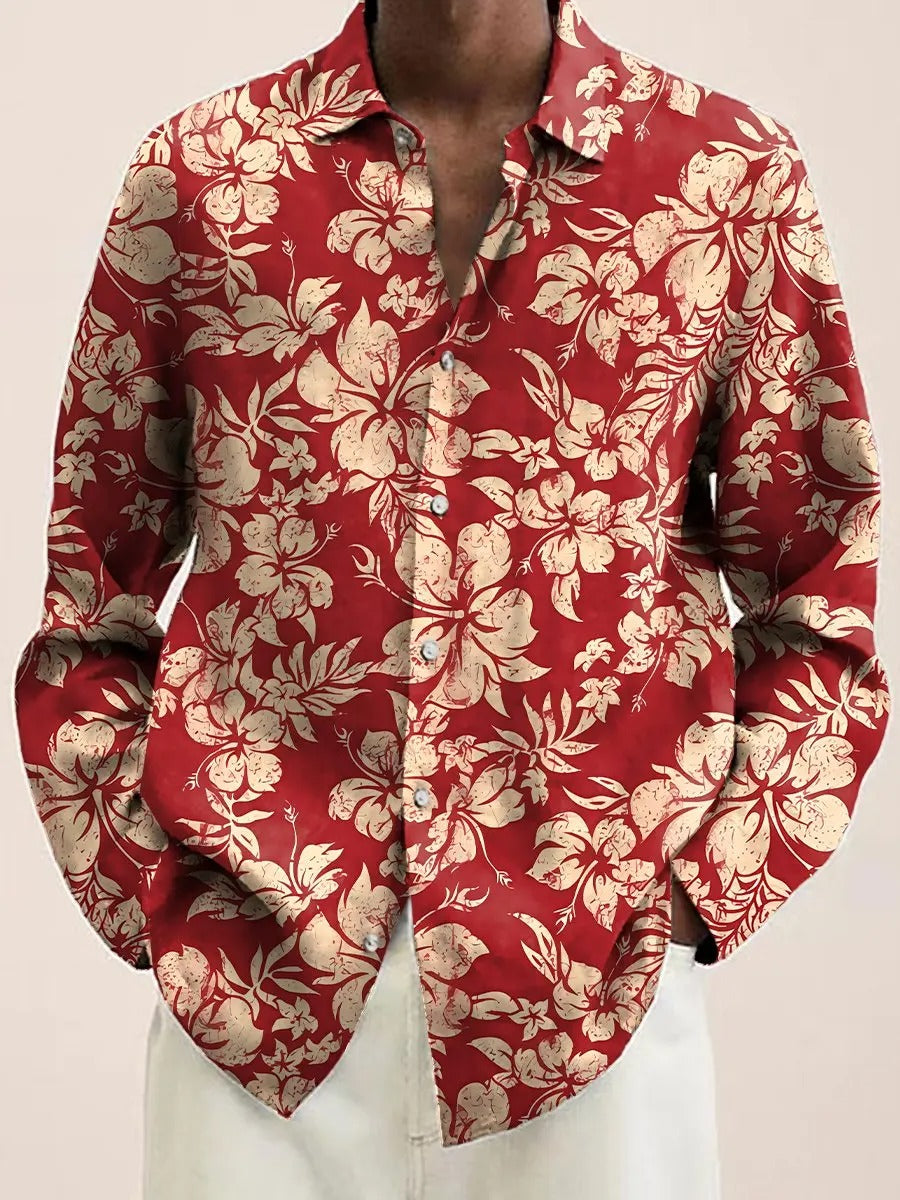 Street-Wave Mens Navy Floral Shirt With White Blossom Pattern Casual Button Down For Brunch And Date Night