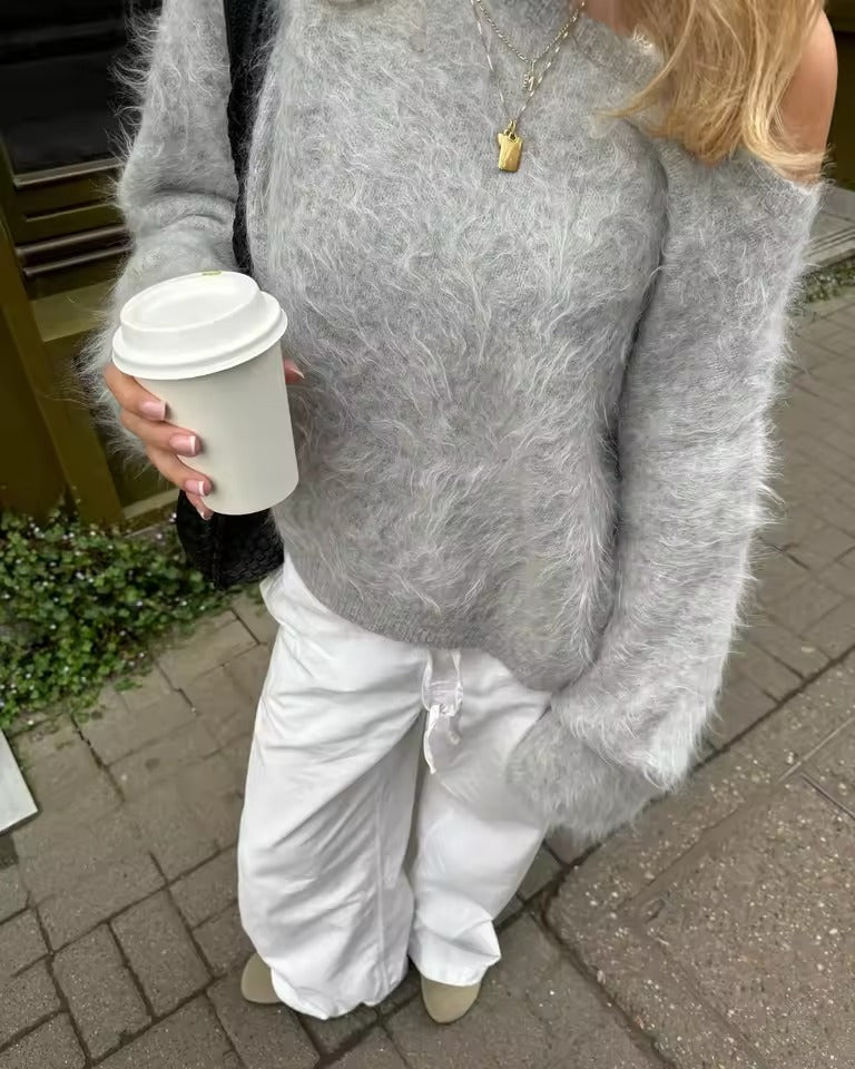 Street-Wave Women's Cropped Fluffy Fur Sweater - Plush, Cozy Warmth With Modern Cropped Silhouette For Brunch And Weekend