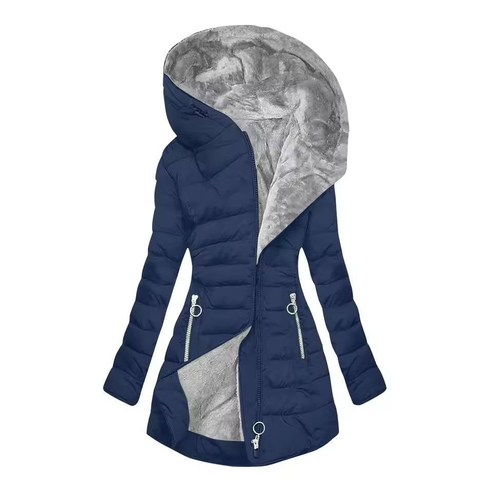 Street-Wave Women's Winter Coat With Hood - Fluffy Polyester Filling For Warmth And Style