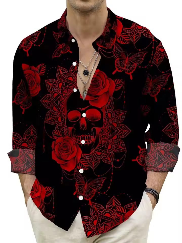 Street-Wave Mens Navy Floral Shirt With White Blossom Pattern Casual Button Down For Brunch And Date Night