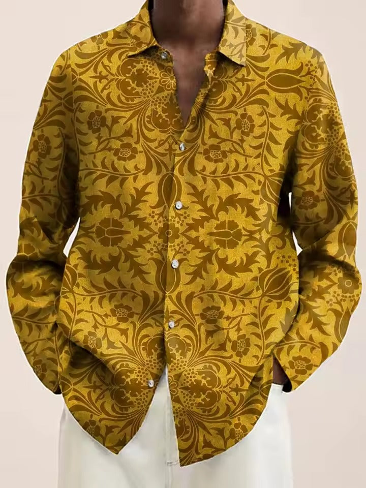 Street-Wave Mens Navy Floral Shirt With White Blossom Pattern Casual Button Down For Brunch And Date Night
