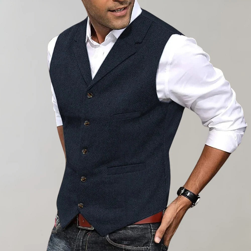 Mens Green Herringbone Pattern Formal Vest For Smart Casual And Dressier Looks Worldwide