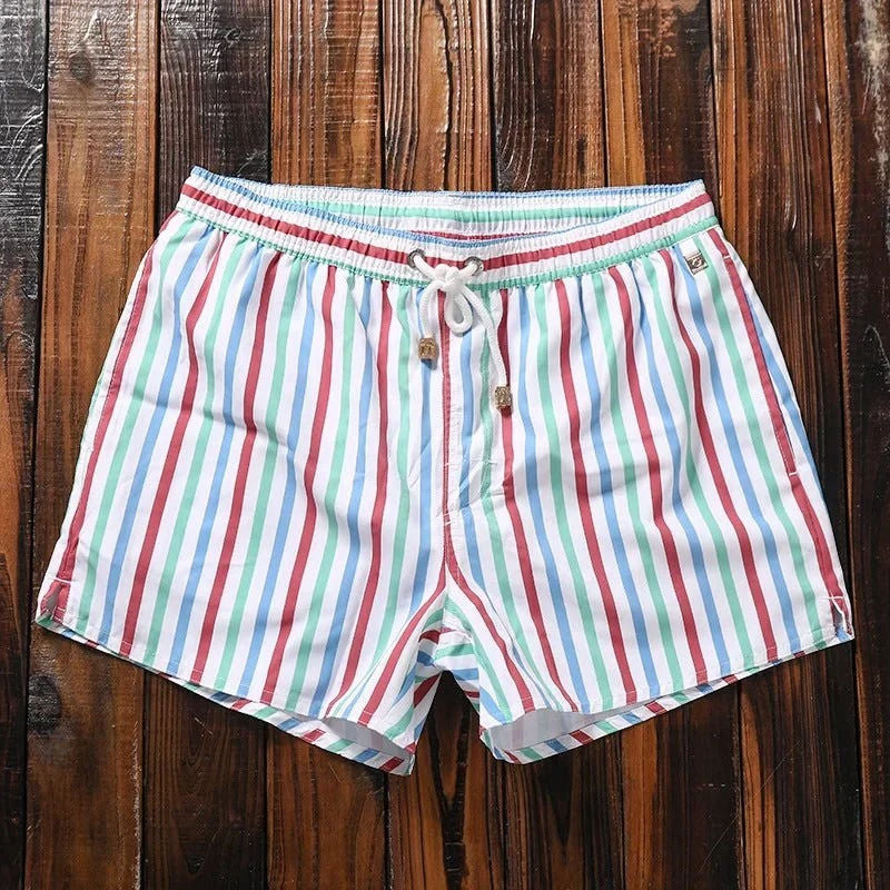 Striped Mens Swim Shorts By Street-Wave Quick Dry Beach Trunks With Drawstring Comfort Fit