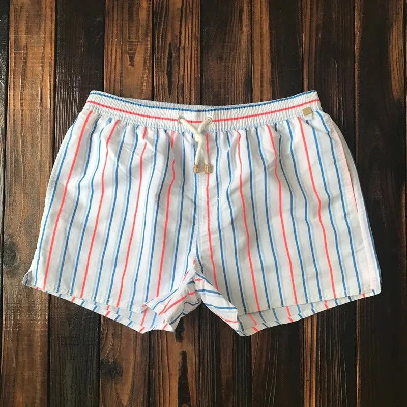 Striped Mens Swim Shorts By Street-Wave Quick Dry Beach Trunks With Drawstring Comfort Fit
