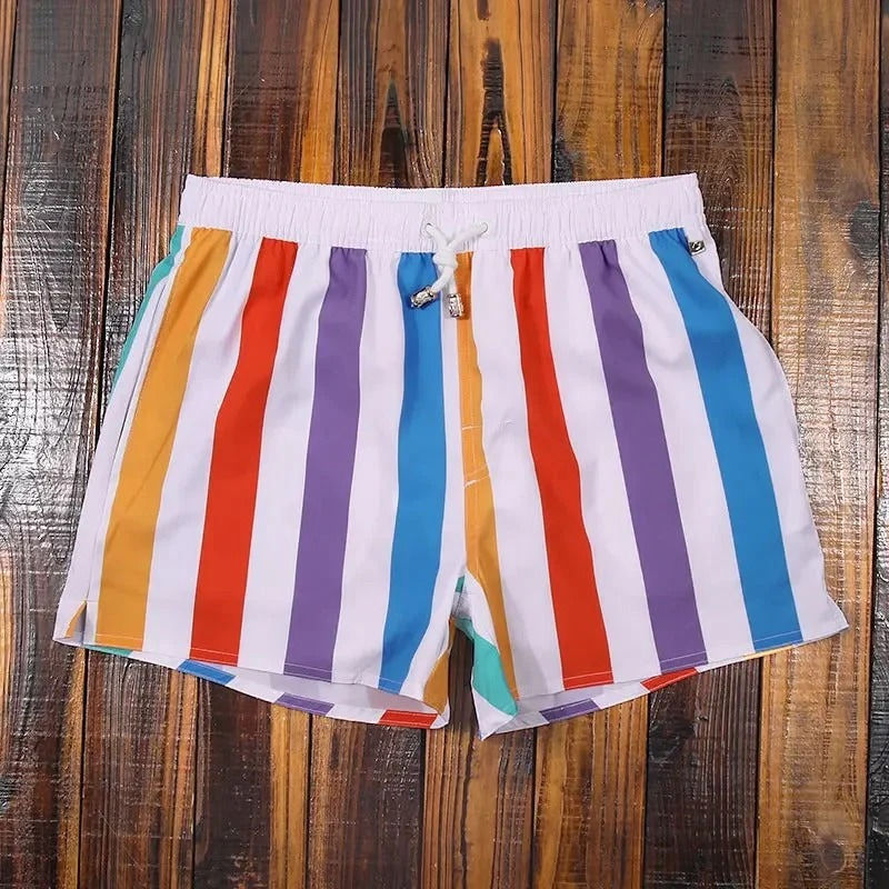 Striped Mens Swim Shorts By Street-Wave Quick Dry Beach Trunks With Drawstring Comfort Fit