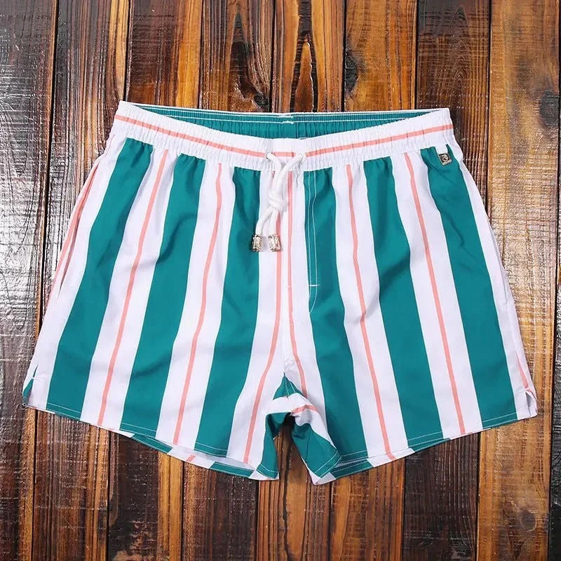 Striped Mens Swim Shorts By Street-Wave Quick Dry Beach Trunks With Drawstring Comfort Fit
