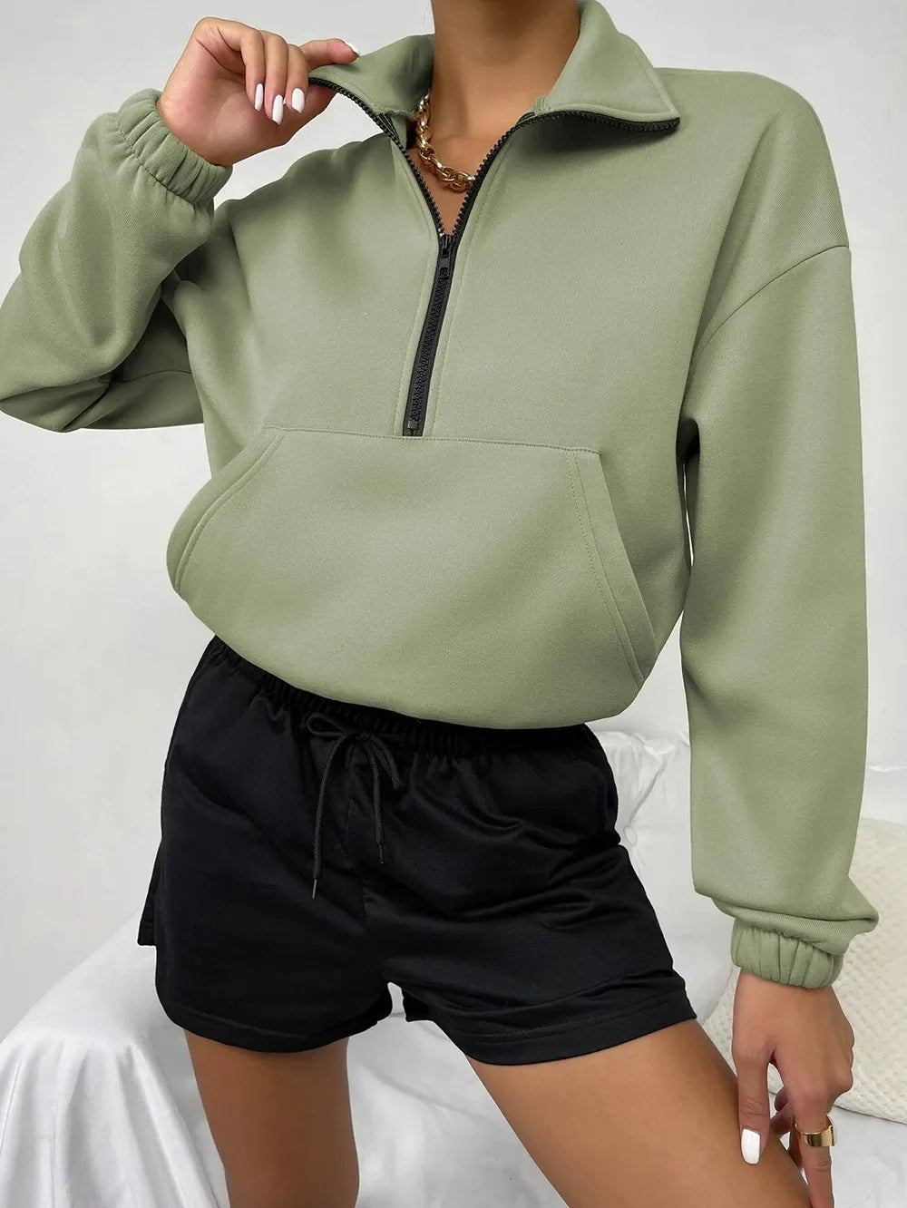 Streetwave Zip Front Fleece Pullover For Women With Kangaroo Pocket And Cozy Warmth
