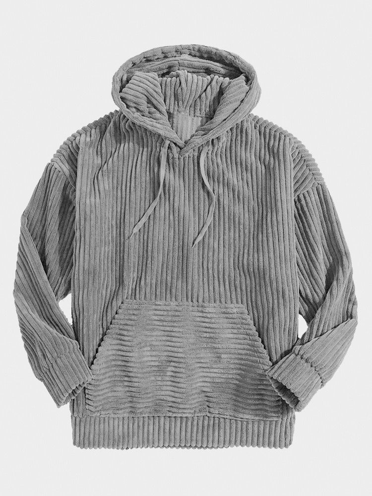 Street-Wave Premium Corduroy Hoodie Men Hooded V-Neck Oversized Kangaroo Pocket