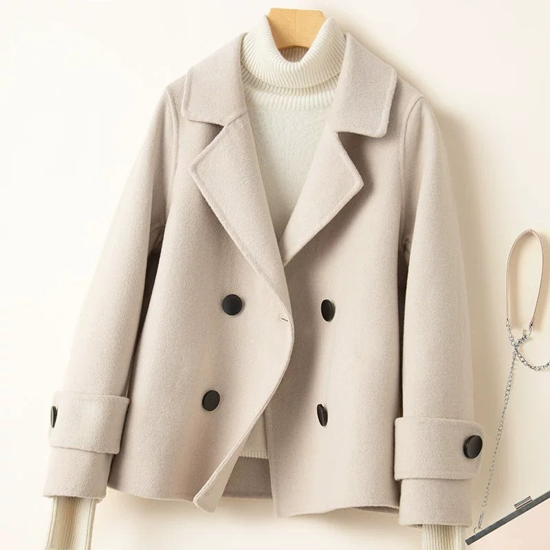 Street-Wave Wool-Look Short Coat With Tailored Fit And Double-Breasted Closure For Modern Women
