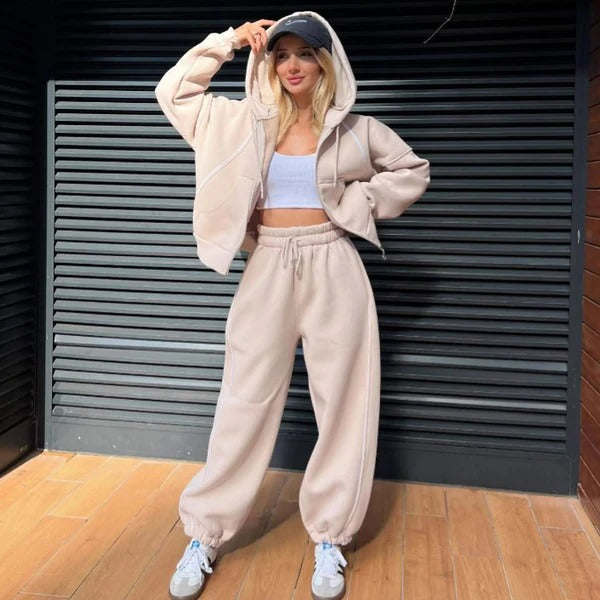 Street-Wave Women's Hoodie And Jogger Set Oversized Fit Cotton Fleece