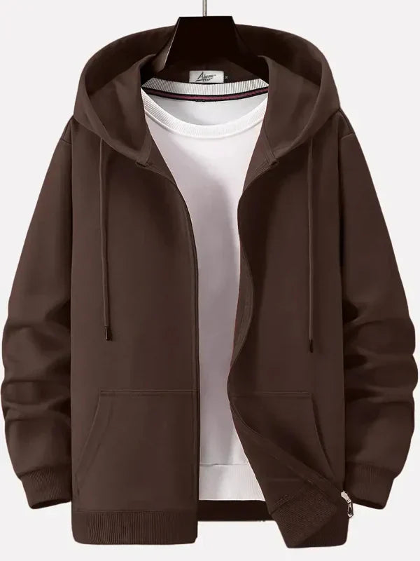 Street-Wave Mens Full Zip Hoodie Relaxed Fit Cotton Blend Kangaroo Pockets