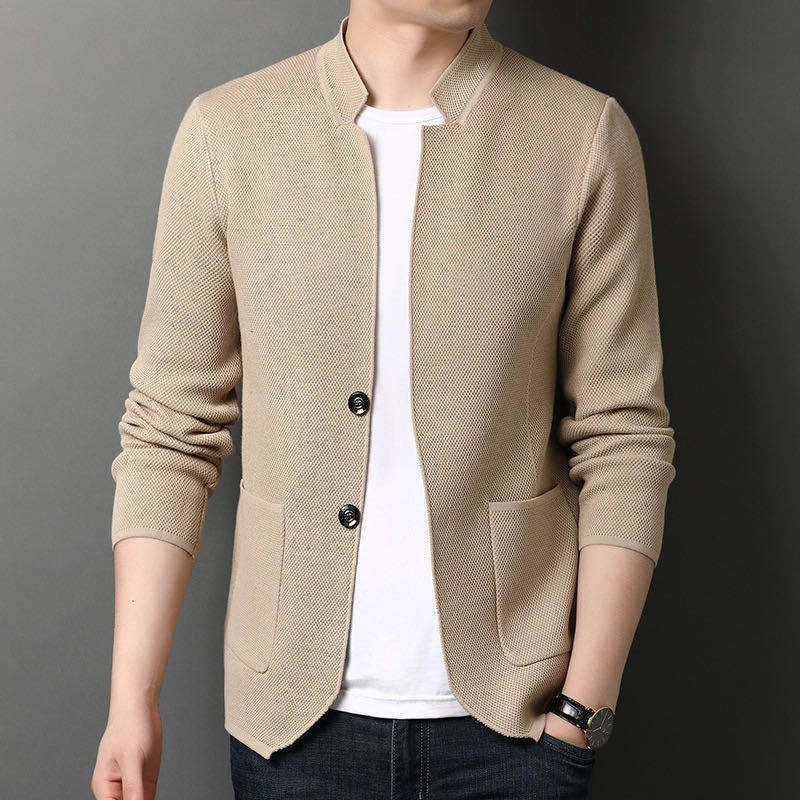 Men's Knit Blazer Slim Fit Notch Lapel Two Button Patch Pockets For Modern Smart Casual