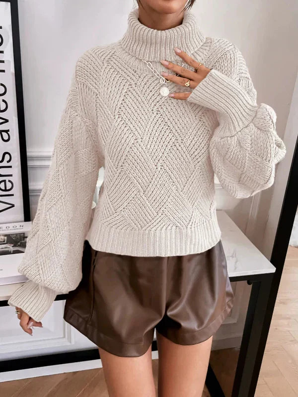 Streetwave Wool Knit Turtleneck Sweater With Lantern Sleeves Oversized Cozy For Women