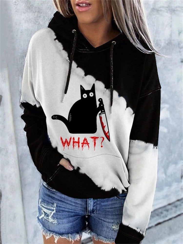 Street Wave Women Hoodie Long Sleeve Abstract Print Cotton Blend Comfort Casual Athleisure