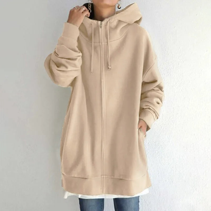 Street-Wave Women's Oversized Fleece Zip Front Hoodie With Side Pockets