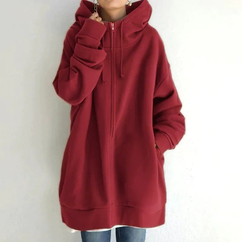 Street-Wave Women's Oversized Fleece Zip Front Hoodie With Side Pockets