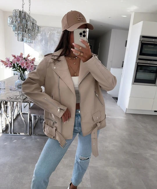 Street-wave Women Leather Jacket Classic Elegance Versatile Everyday Essential For Women