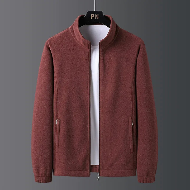 Men's Fleece Jacket Regular Fit Stand Collar Full Zip With Elastic Cuffs And Hem