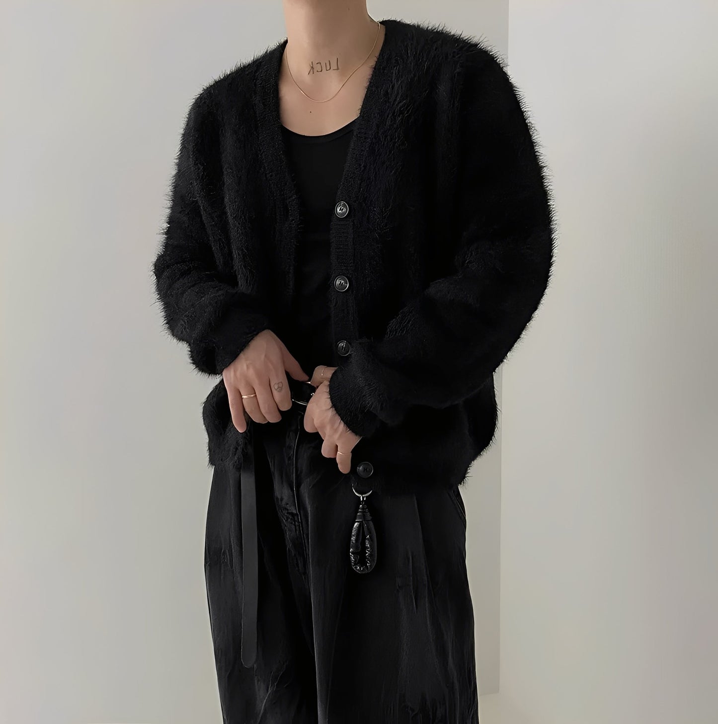 Street-wave Wool Cardigan For Men Cozy Relaxed Knit With Open Front And Warm Comfort