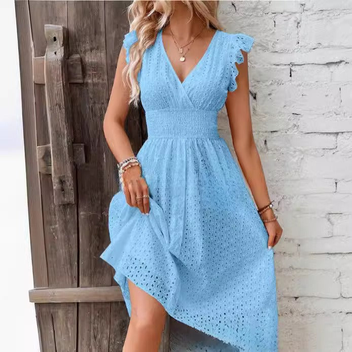 Womens Wrap Dress Eyelet Embroidery Breathable Flattering StreetWave For Women