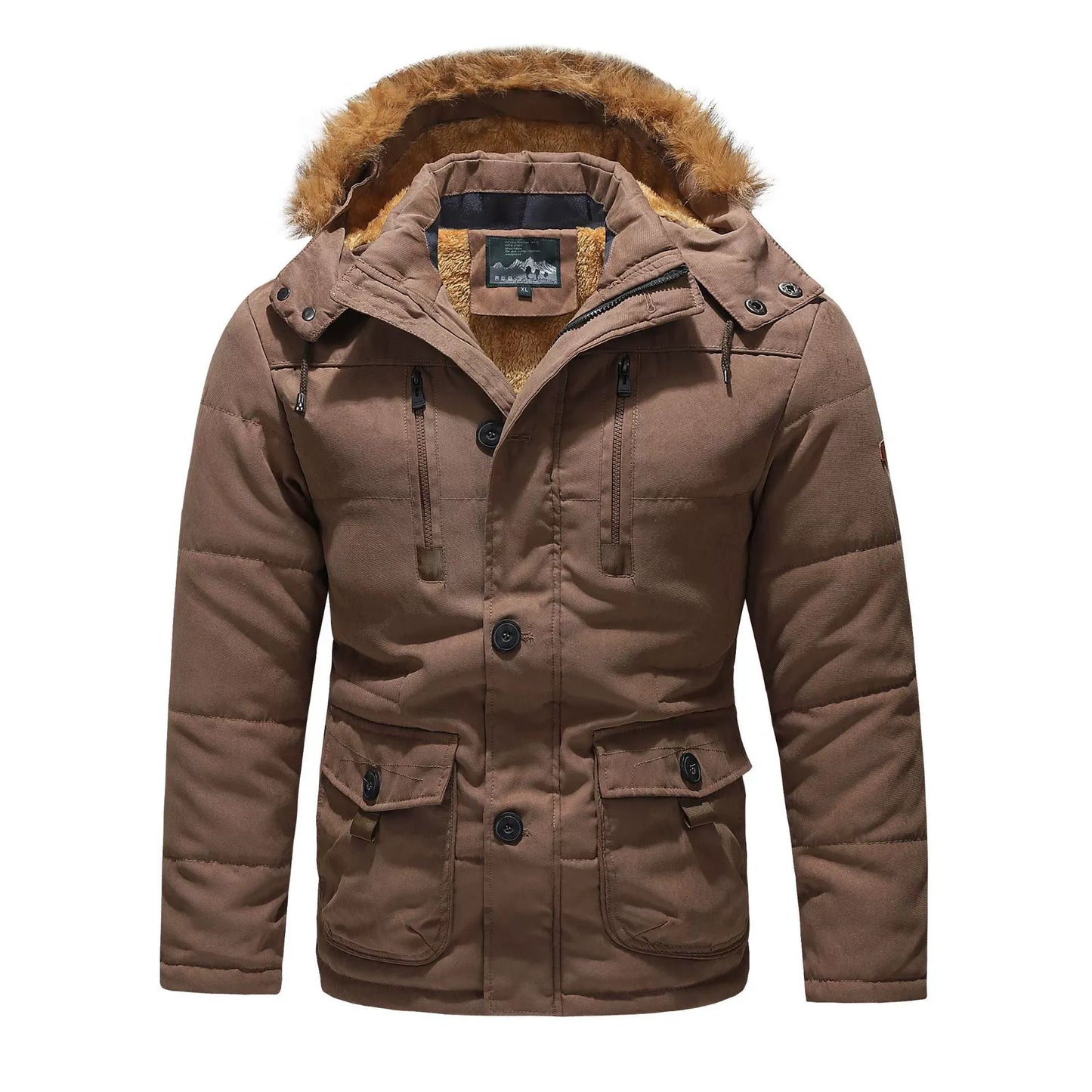 Men's Parka Jacket Regular Fit With Plush Lining And Detachable Faux Fur Hood Mid Length Winter Coat
