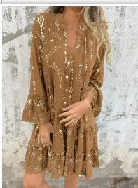 Street-Wave Women’s Lace Bell Sleeve Flared Dress Chic