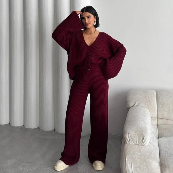Nordisk Flair Women Two Piece Cardigan Set Cozy Oversized Ribbed Knit